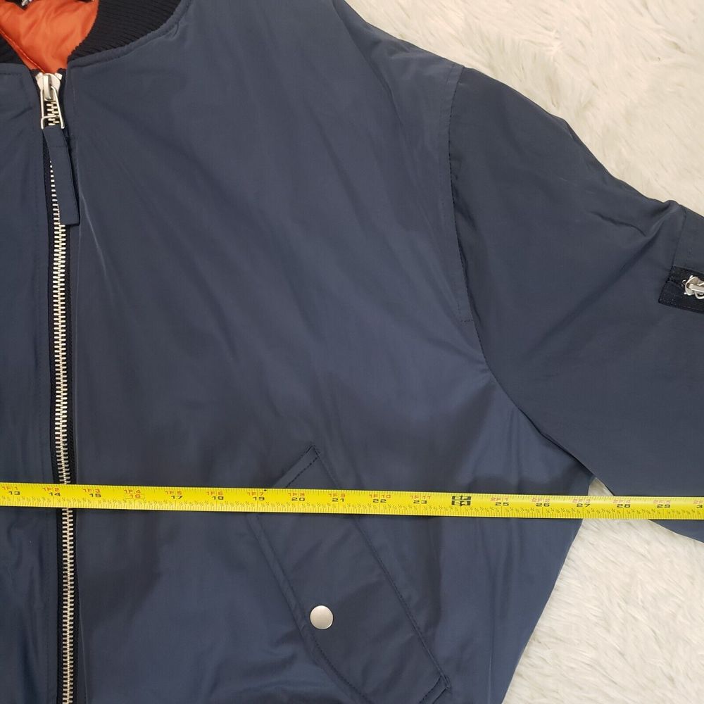 EUC Zara Padded Bomber Jacket Puffer Coat Womens L Navy Blue Quilted Lining Zip - Picture 10 of 11